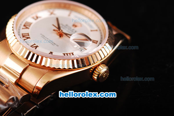 Rolex Day Date Swiss ETA 2836 Automatic Movement Full Rose Gold with White Dial and Rose Gold Roman Markers - Click Image to Close